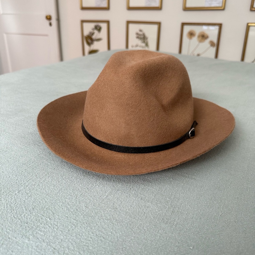 Anine Bing Tan Felt Hat with Black Trim